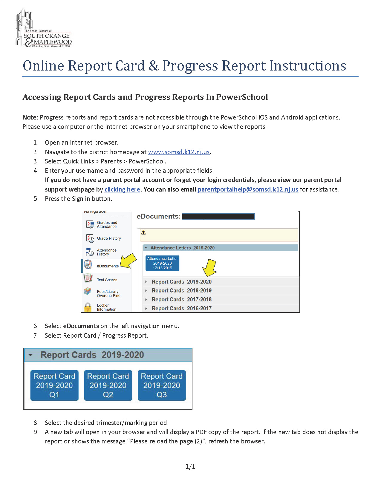 Reminder Online Report Cards