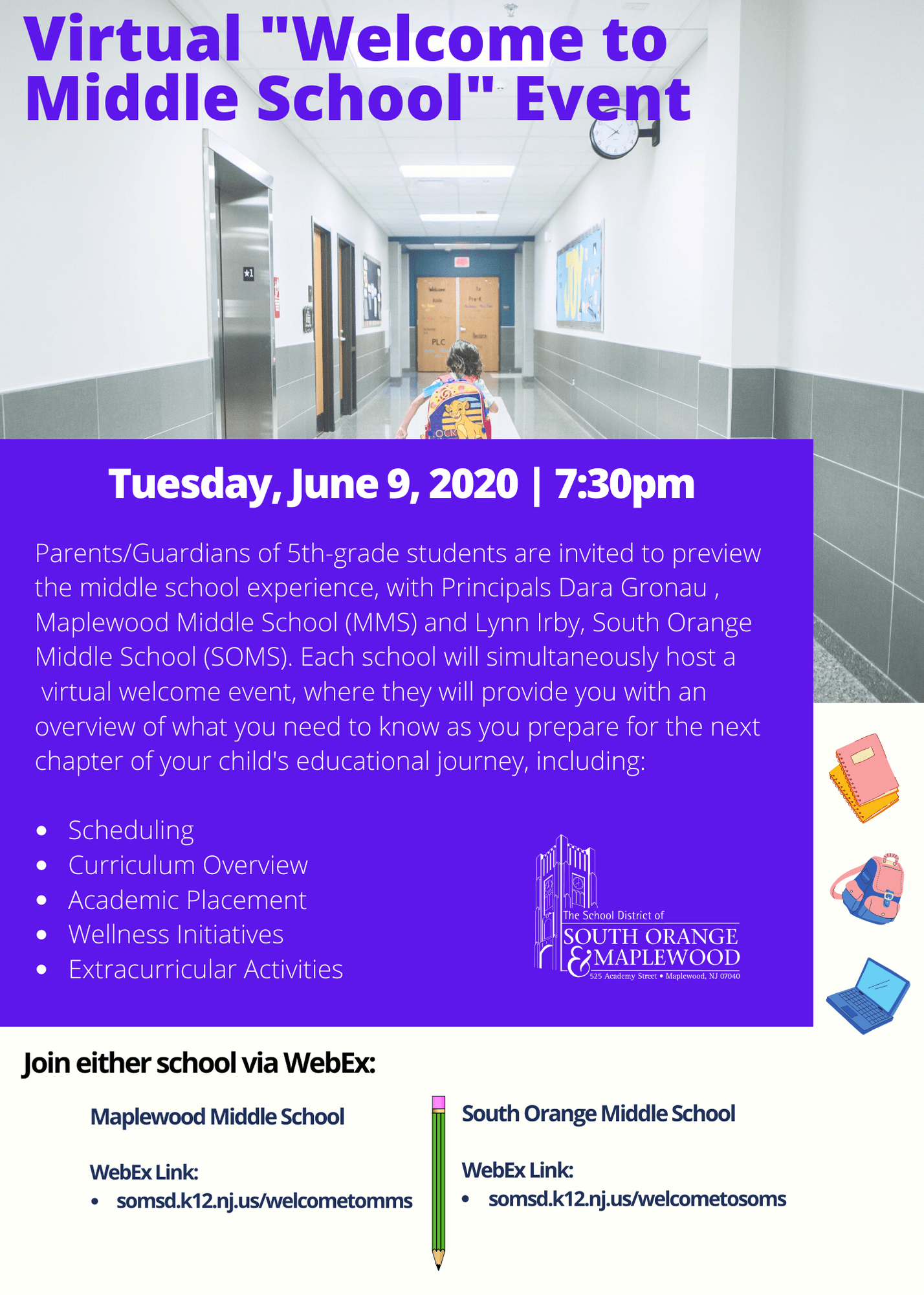 Virtual "Welcome to Middle School" Event, June 9 @ 7:30pm