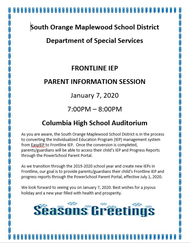 Frontline IEP Parent Information Session - January 7 2020