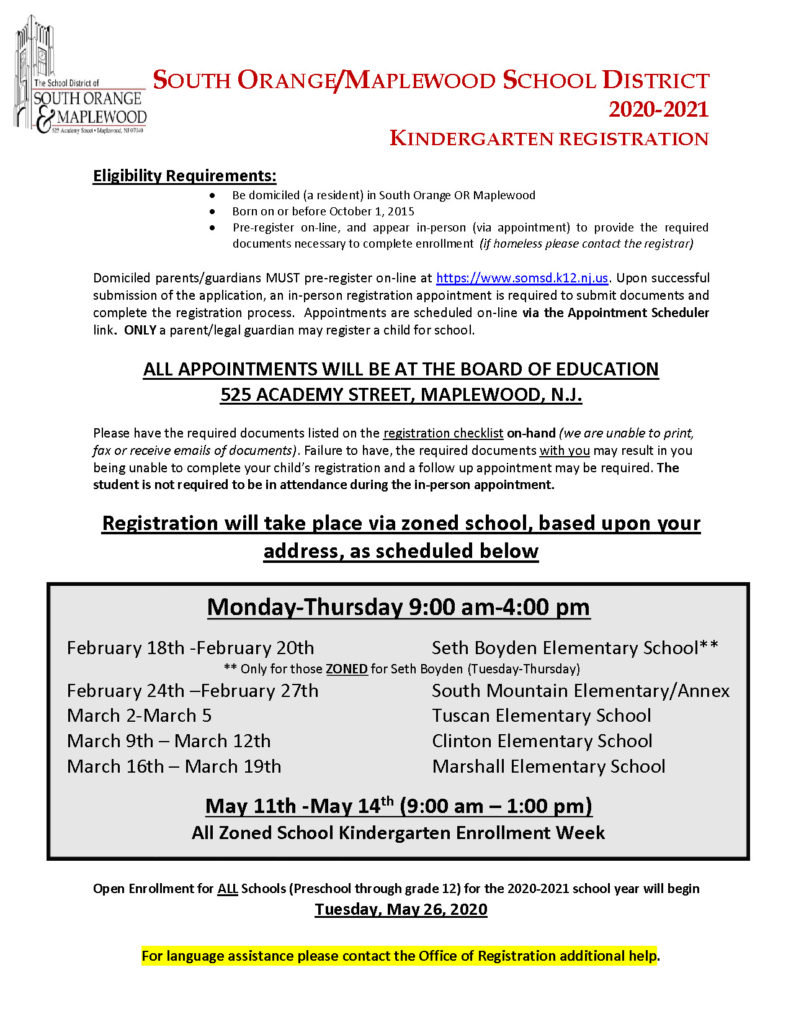 2020-2021 Kindergarten Registration Dates Now Available
